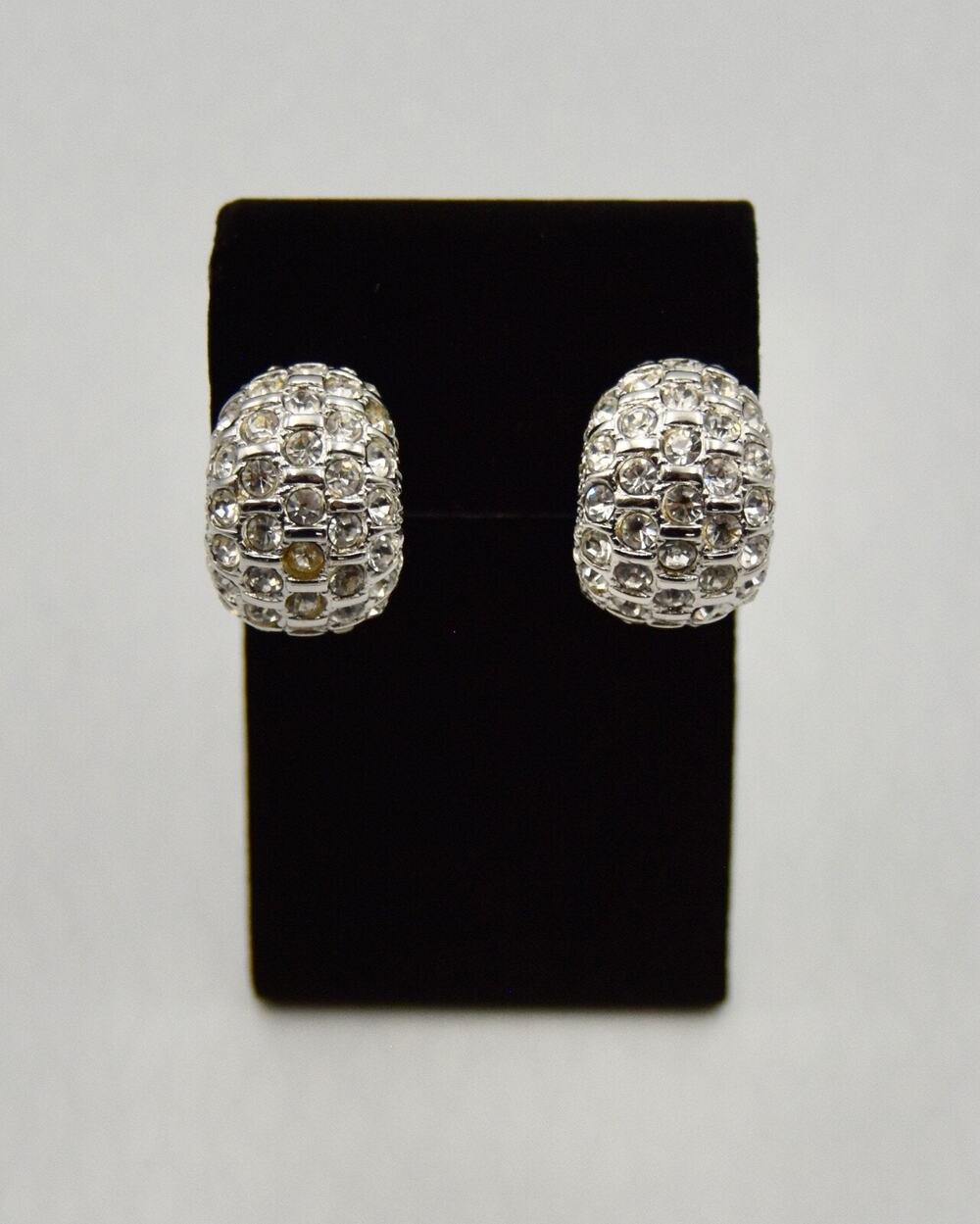 St. John Swarovski White Crystal Honeycomb Huggie Clip-Earrings